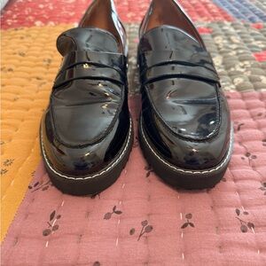 Franco Sarto Black Patent Leather Penny Loafers